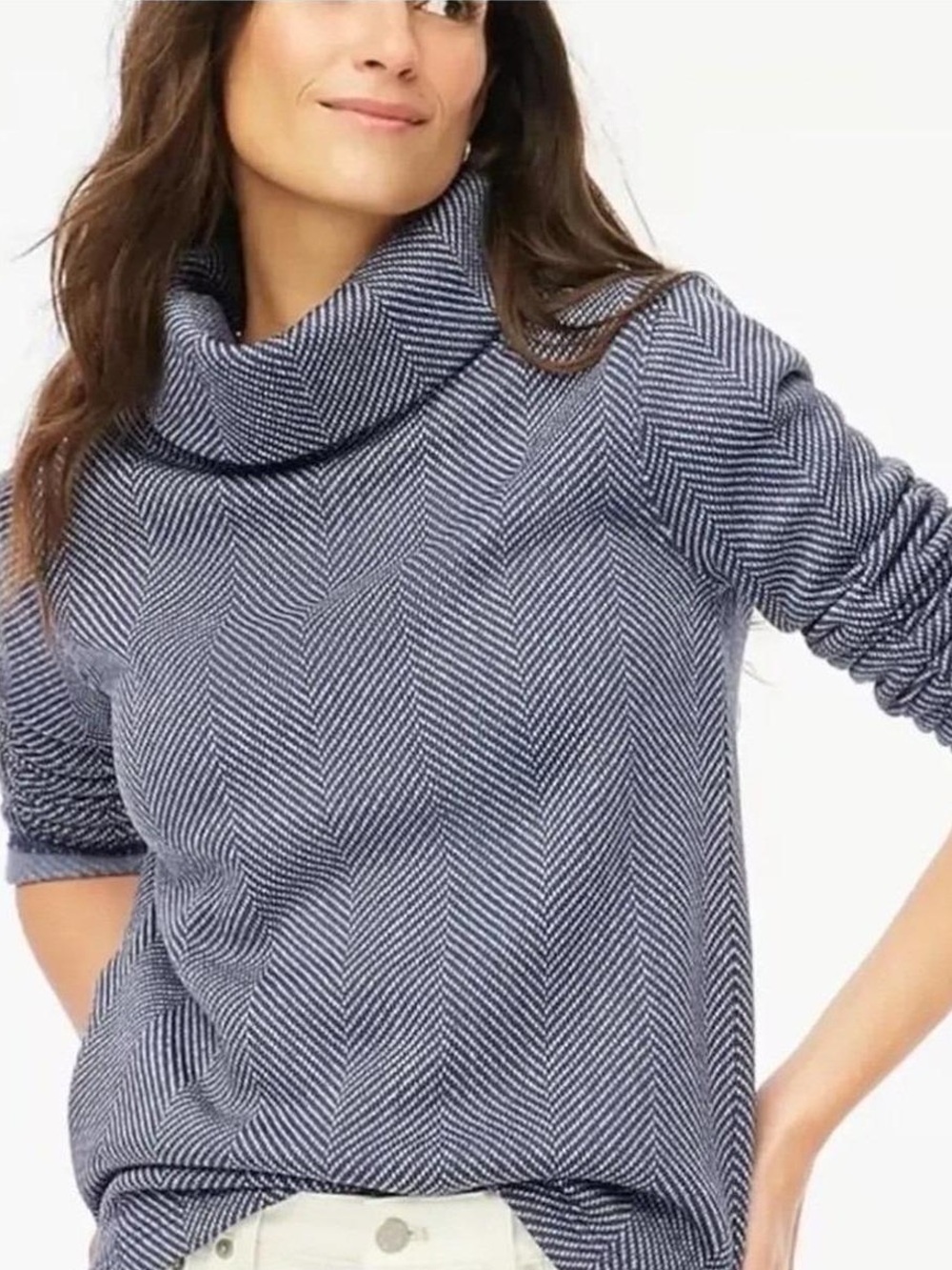 J. Crew Sweater Herringbone Navy | mock neck, funnel neck, turtle neck